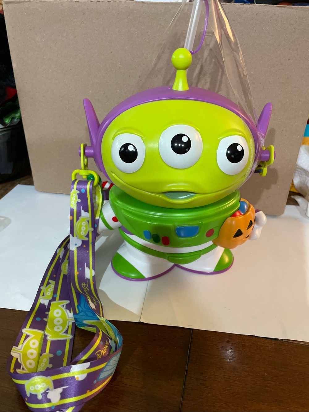 Disney Green and Purple Alien Treat Pail with Lanyard